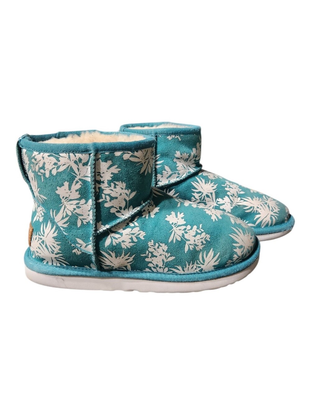 UGG RARE Classic Hawaii Suede Turquoise Tropical Floral Mini Boots Size 7
